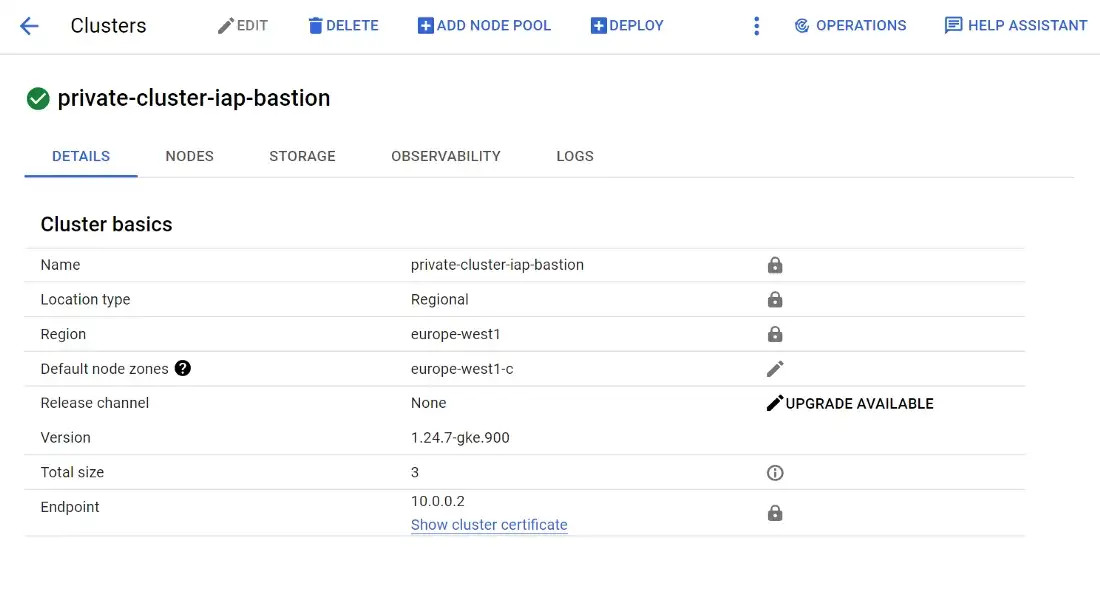GCP webconsole screenshot