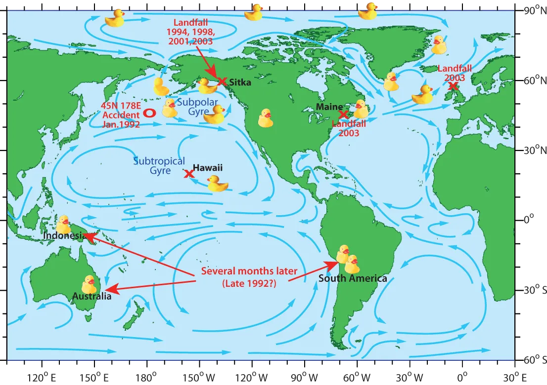 Map - Rubber Duck spill and distribution