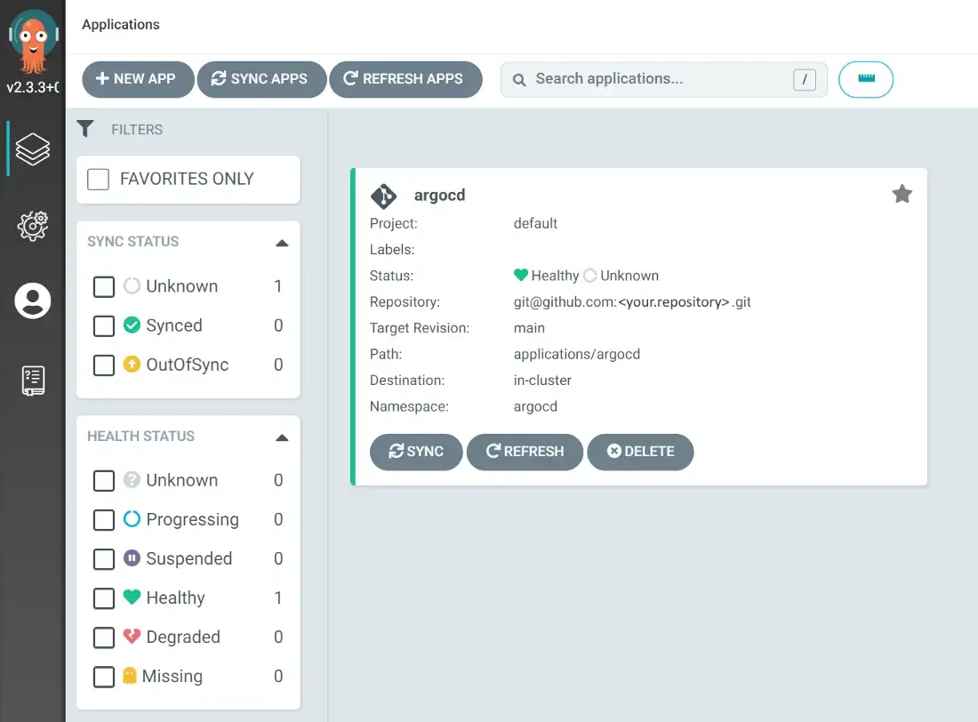 Screenshot ArgoCD - ready for deployment