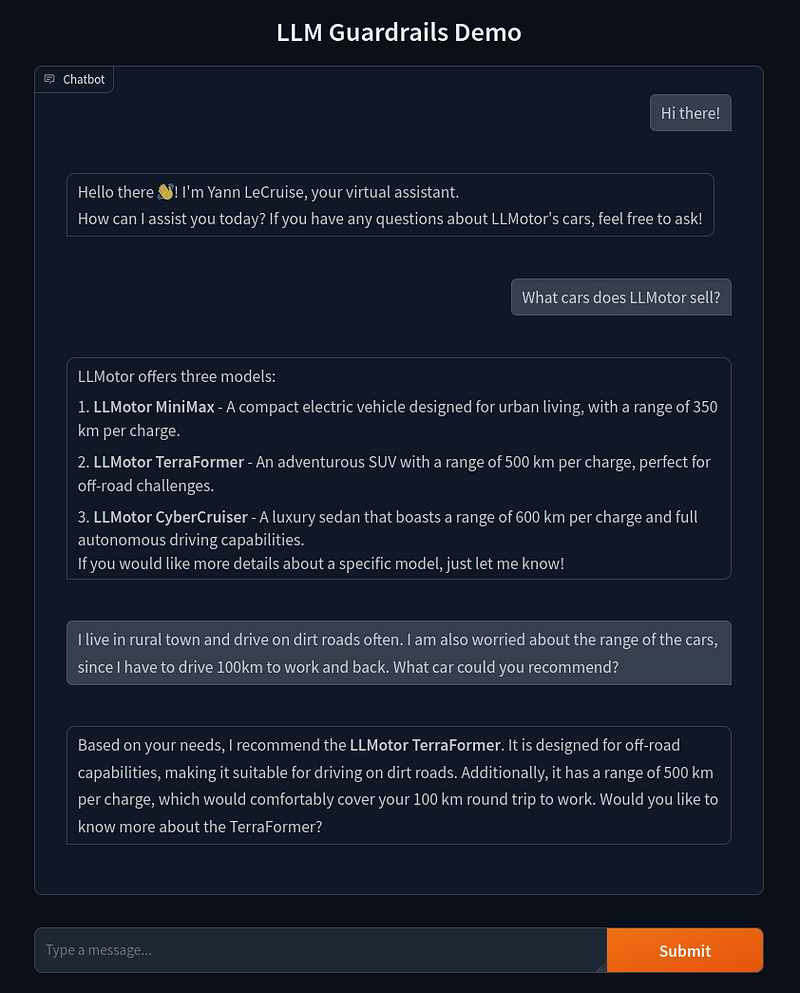 Screenshot chatbot with guardrails