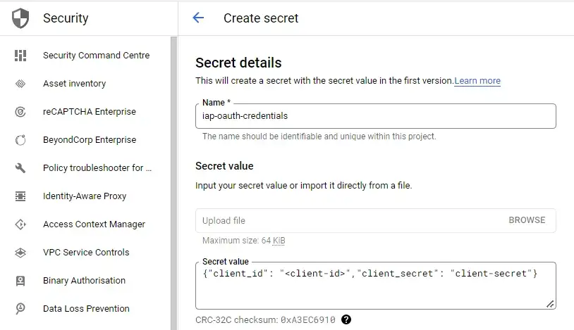 Screenshot create secret - last step