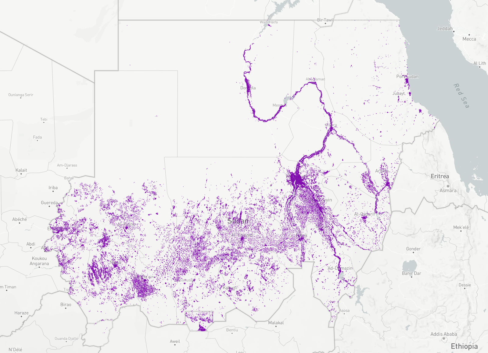 Urban Areas Filter - Map of Sudan