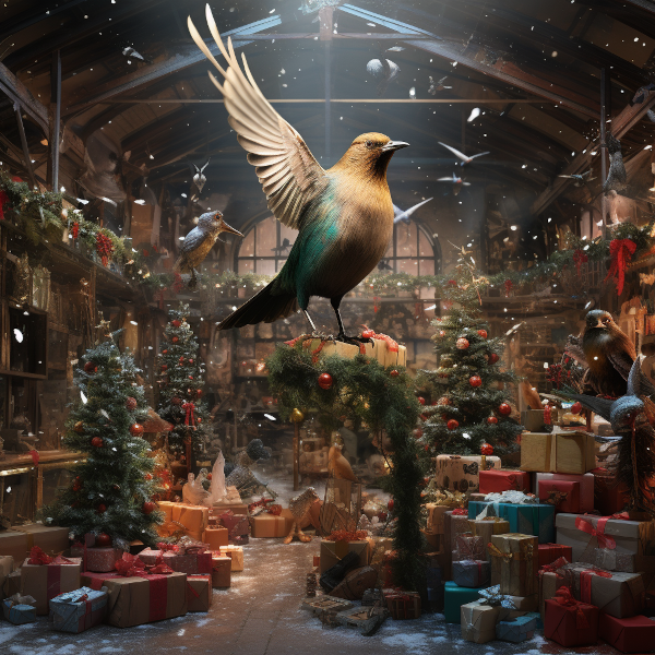 Christmas bird in warehouse