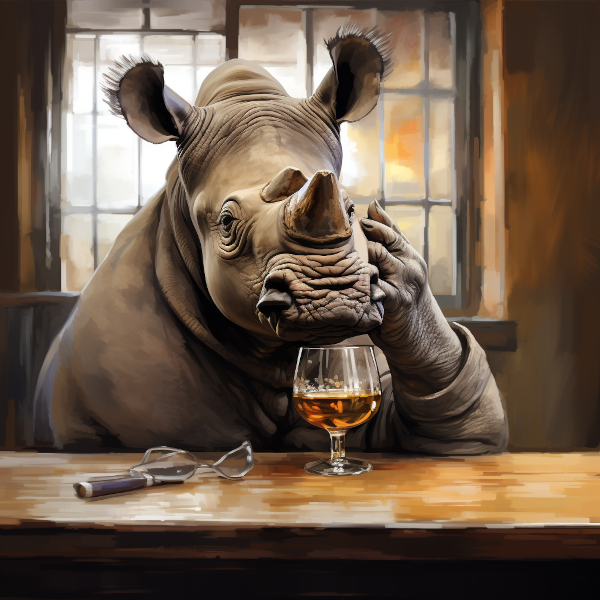 rhino drinking whiskey
