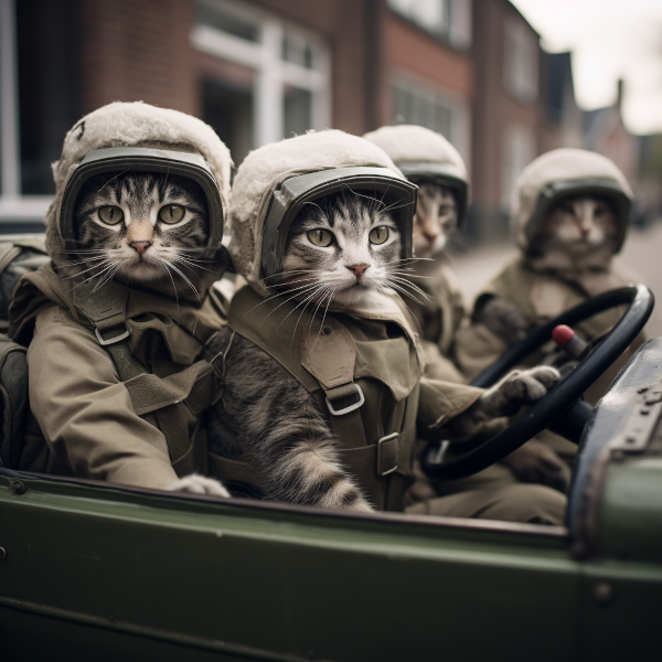 Cat soldiers on liberation day