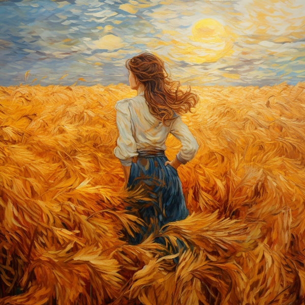 field of barley, girl