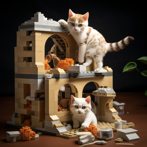 Kittens building Lego